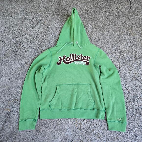 Vtg Y2k HOLLISTER Newport Beach Spellout Applique Earthtone Hooded Sweatshirt M - Picture 1 of 7